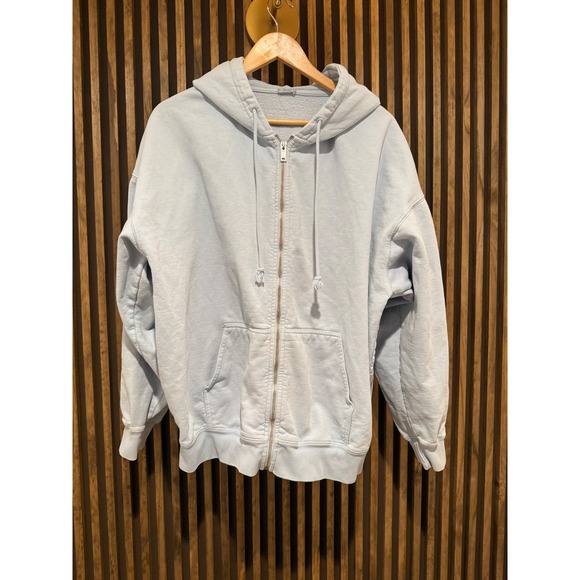 John Galt Brandy Melville Oversized Full Zip Up Hoodie Light Blue Casual Comfy - Picture 1 of 3